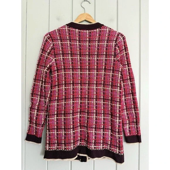 Ann Taylor Tweed Cardigan Sweater Jacket S Small Pink Ivory Gold Buttons Pockets - Picture 6 of 8